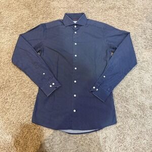 Eton Shirt Mens Small 15 38 Blue Slim Fit Long Sleeve Polka Dot Dress Shirt
